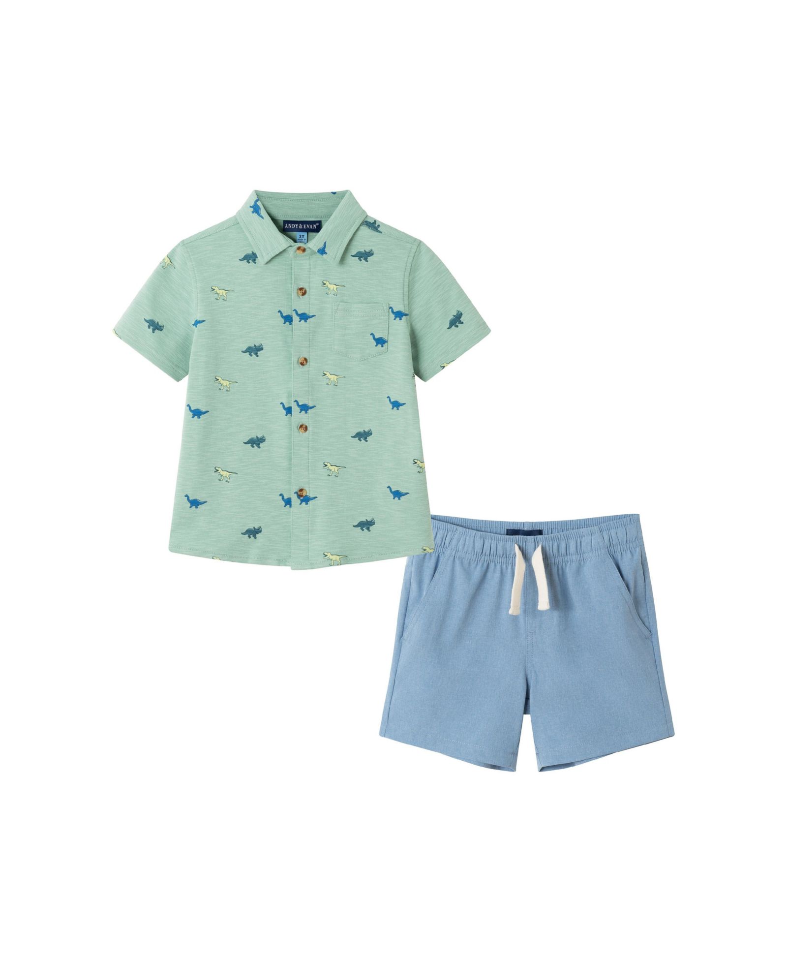 Детский комплект Andy & Evan Toddler Boys Lt Green Dino Print Knit Buttondown