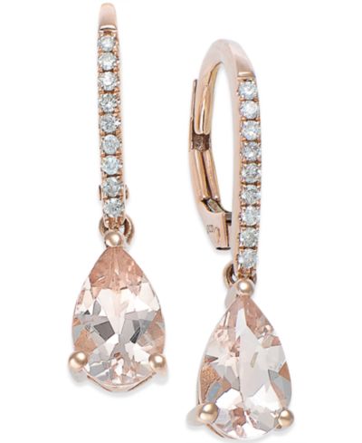 Серьги с морганитом (1-1/5 ct. t.w.) и бриллиантом (1/10 ct. t.w.) в 14k Rose Gold