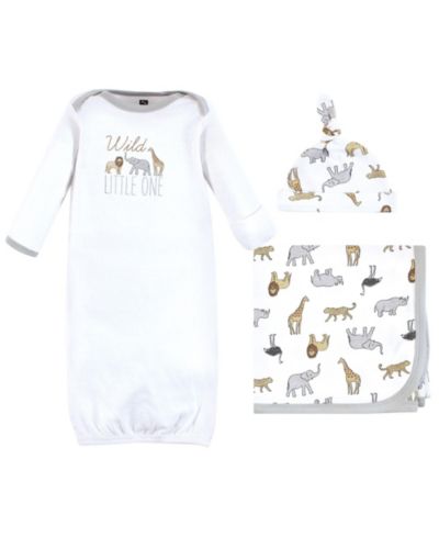Hudson Baby Baby Boys Hudson Unisex Complete Unisex Newborn Layette Set Gown, Swaddle Blanket, and Headwear Option