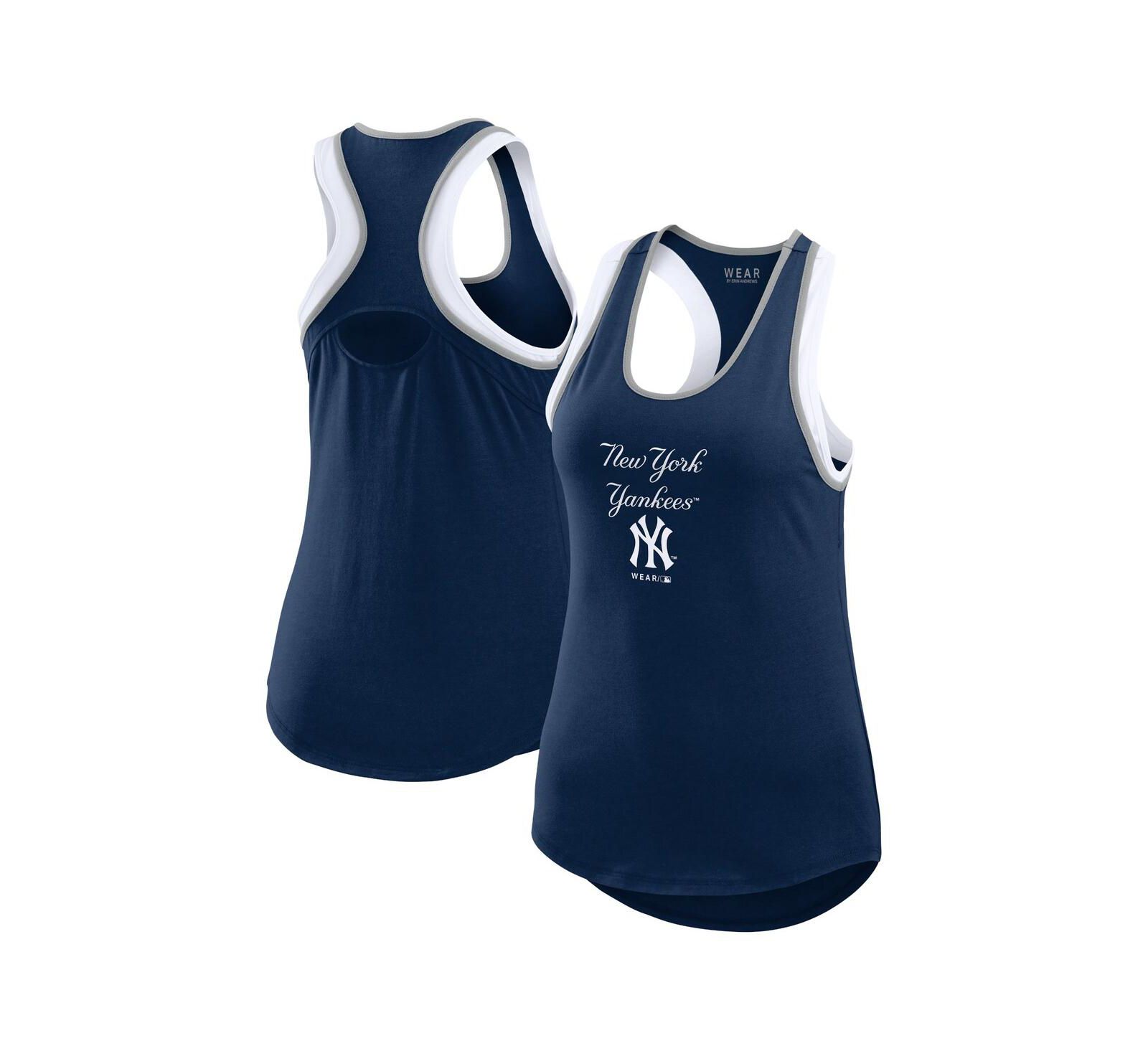 Женский топ WEAR by Erin Andrews Navy New York Yankees Colorblock Racerback Tank Top