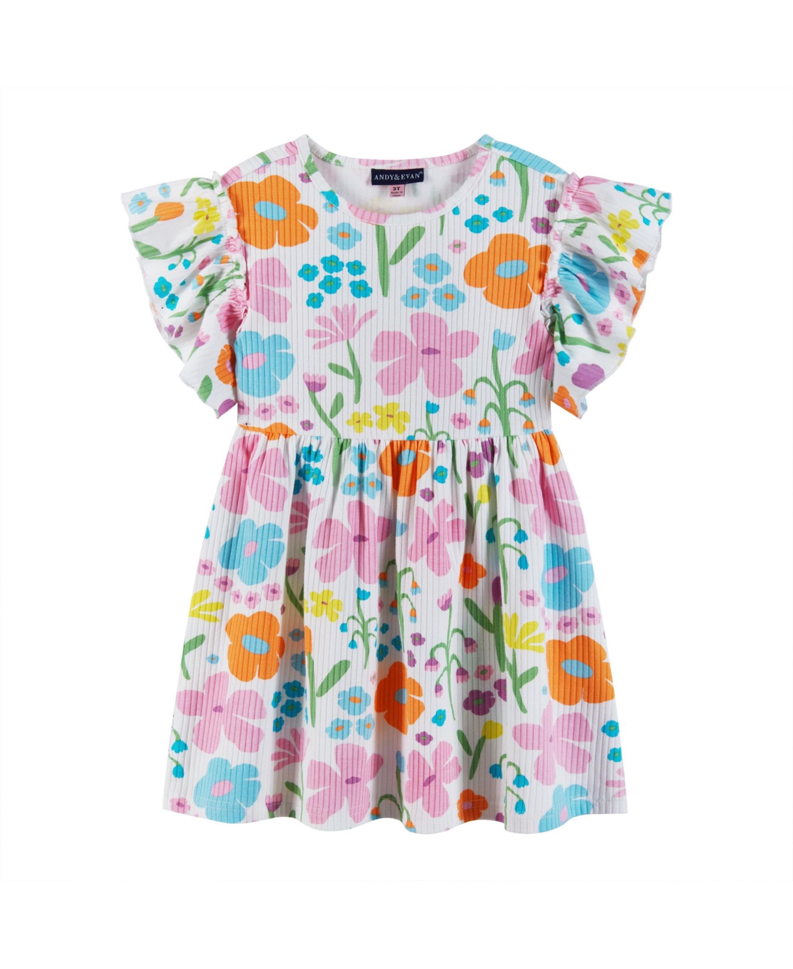 Andy & Evan Toddler Girls Toddler/Child White Floral Rib Knit Dress