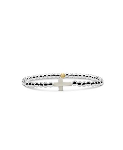 Sterling Ball and Single Mother of Pearl Cross Stretch Bracelet