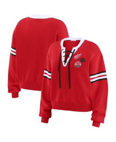 WEAR by Erin Andrews Women's Red Detroit Red Wings Cropped Lace-Up Sweater