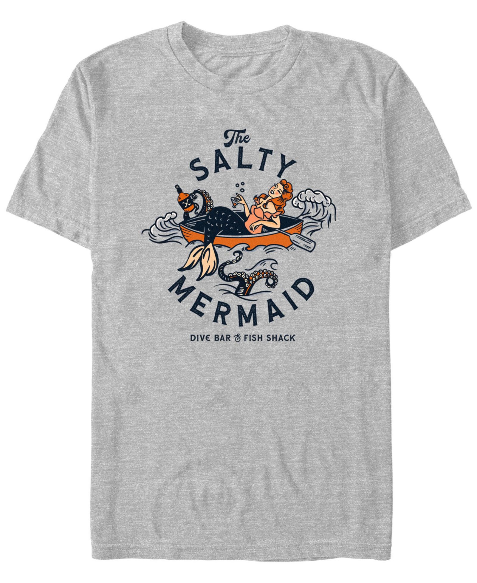 Design By Humans Men's The Salty Mermaid Dive Bar Fish Shack Cool Retro Travel A Short Sleeve T-Shirt