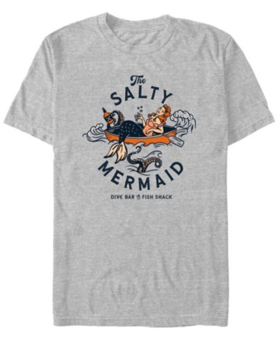 Design By Humans Men's The Salty Mermaid Dive Bar Fish Shack Cool Retro Travel A Short Sleeve T-Shirt