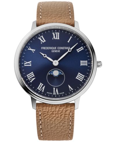 Frederique Constant Мужские классические кварцевые часы с фазами Луны, коричневый кожаный ремешок, 39mm