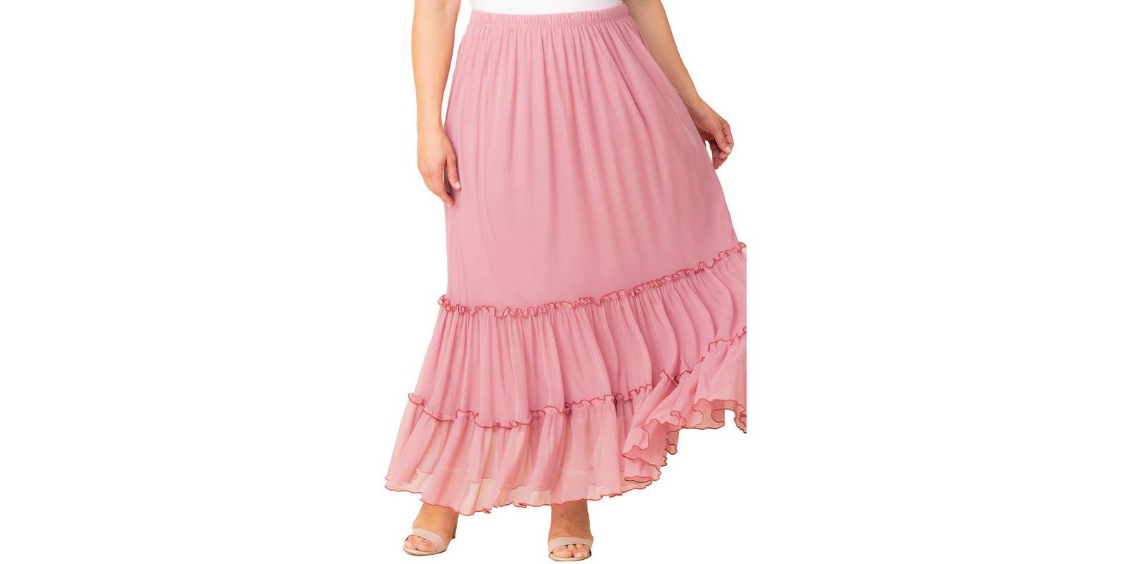 Kiyonna Plus Size Isla Tiered Mesh Maxi Skirt