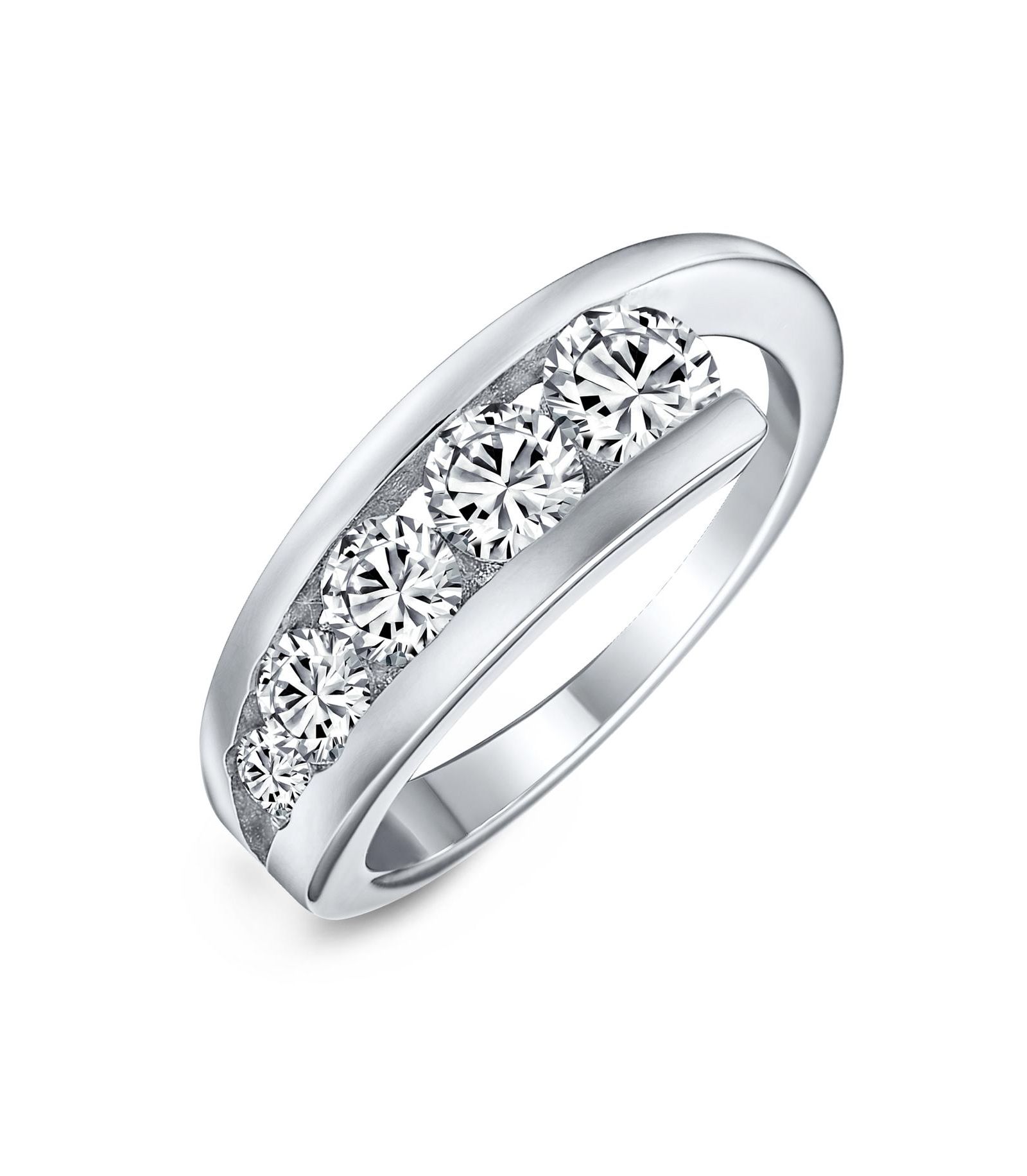 Bling Jewelry Modern Graduated Solitaire CZ Anniversary Band Ring Sterling Silver