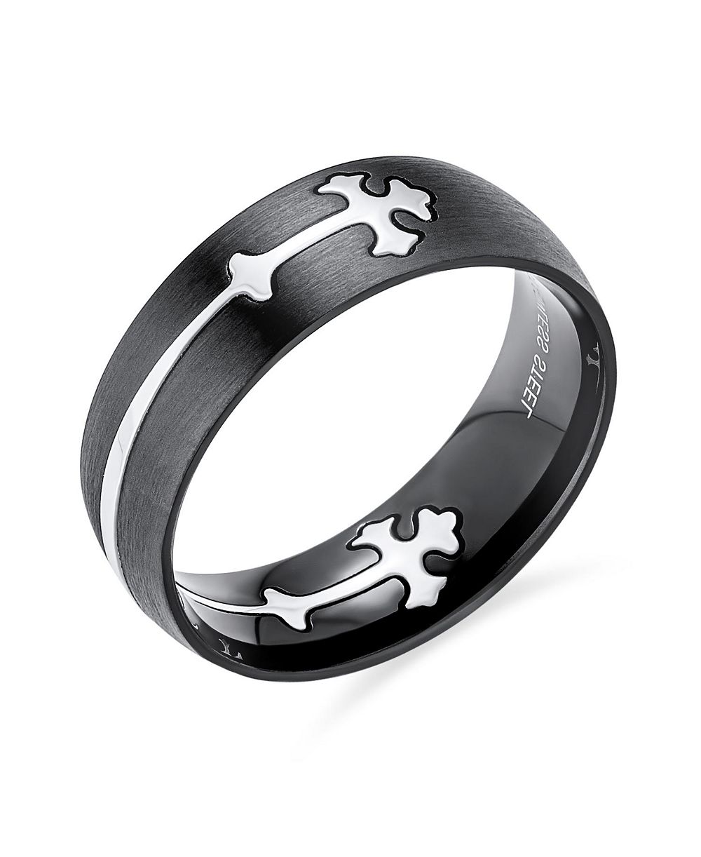 Кольцо Bling Jewelry Religious Maltase Fleur De Lis Cross Black Puzzle Band Stainless Steel