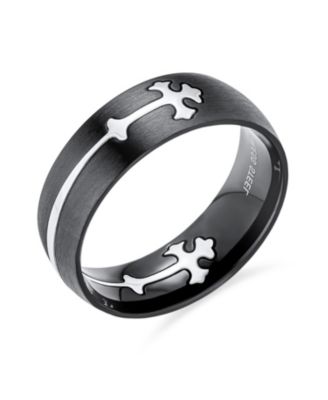 Bling Jewelry Religious Maltase Fleur De Lis Cross Black Puzzle Band Ring Stainless Steel
