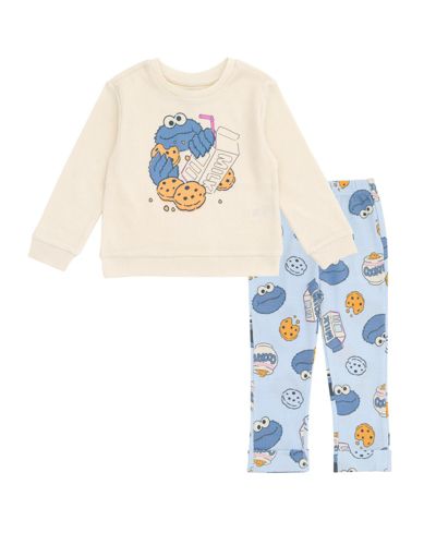 Sesame Street Toddler Boys Cookie Monster Waffle Knit Pullover Sweatshirt and Jogger Pants Outfit Set