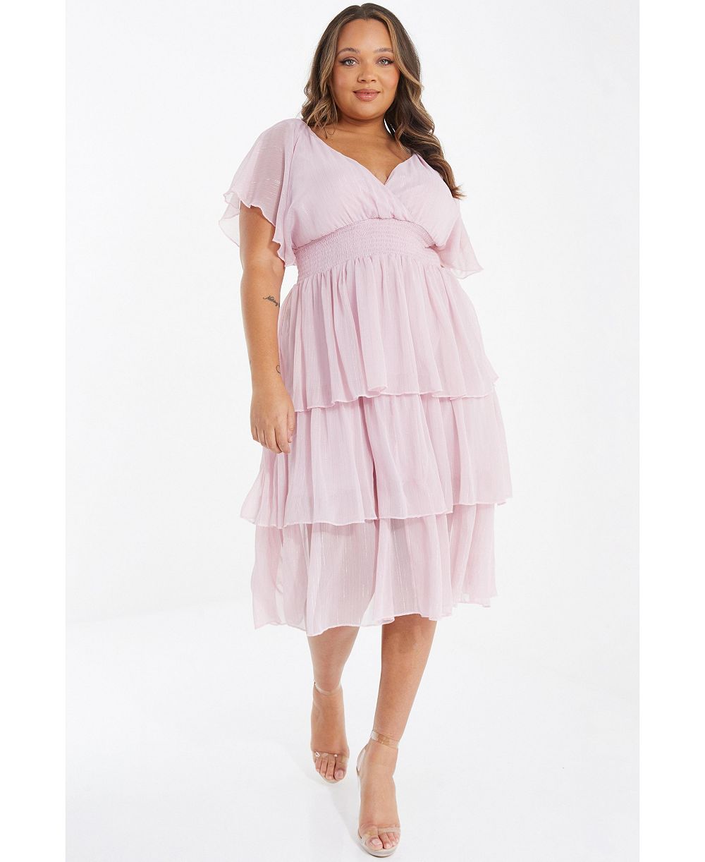 QUIZ Women's Plus Size Chiffon Glitter Tiered Dress