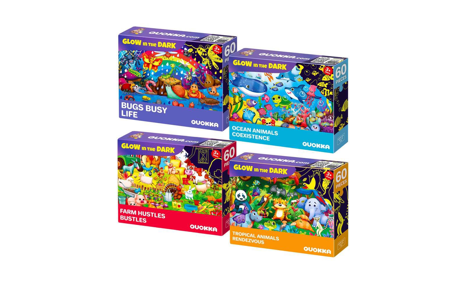 Quokka 4 x 60-Piece Glow-in-the-Dark Puzzles, Ages 4+