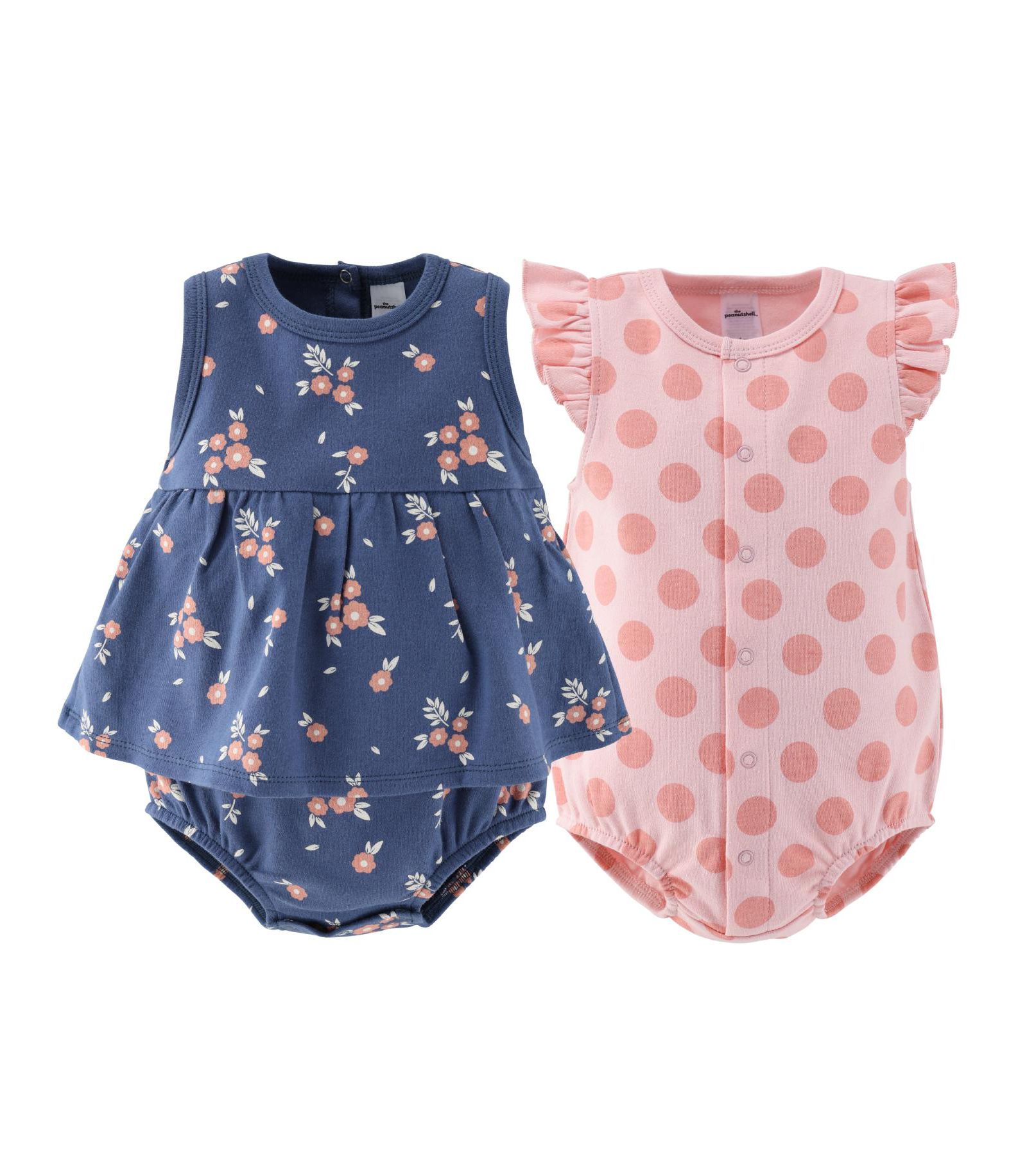Ромперы для девочек The Peanutshell 2 шт, Navy Floral