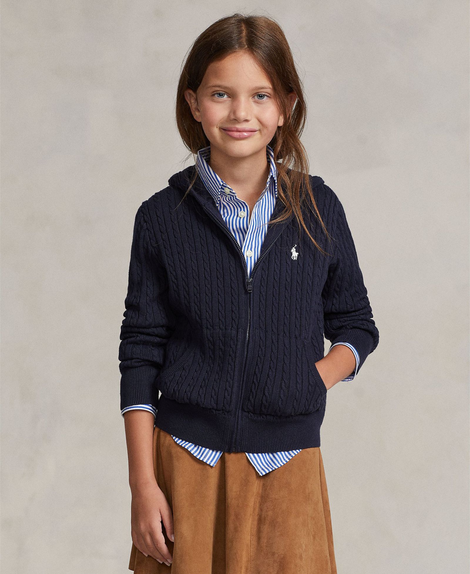 Детское свитшот Polo Ralph Lauren Girls' 7-16 Mini-Cable Full-Zip Hoodie