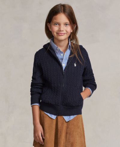 Детское свитшот Polo Ralph Lauren Girls' 7-16 Mini-Cable Full-Zip Hoodie