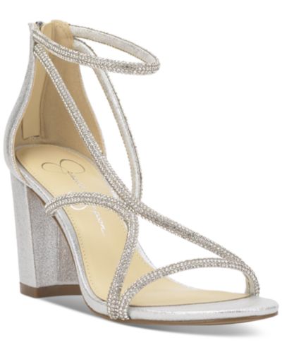 Jessica Simpson Women's Shiny Rhinestone Block-Heel Dress Sandals