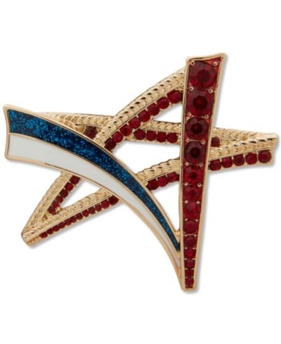 Брошь Anne Klein Gold-Tone Crystal Red, White & Blue Star