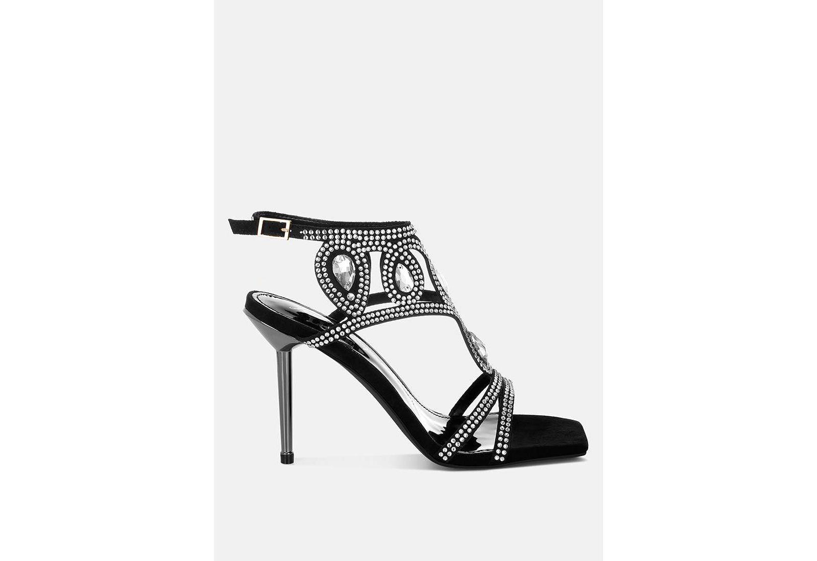 London Rag Womens Fialka Diamante and Rhinestones Stiletto Sandals