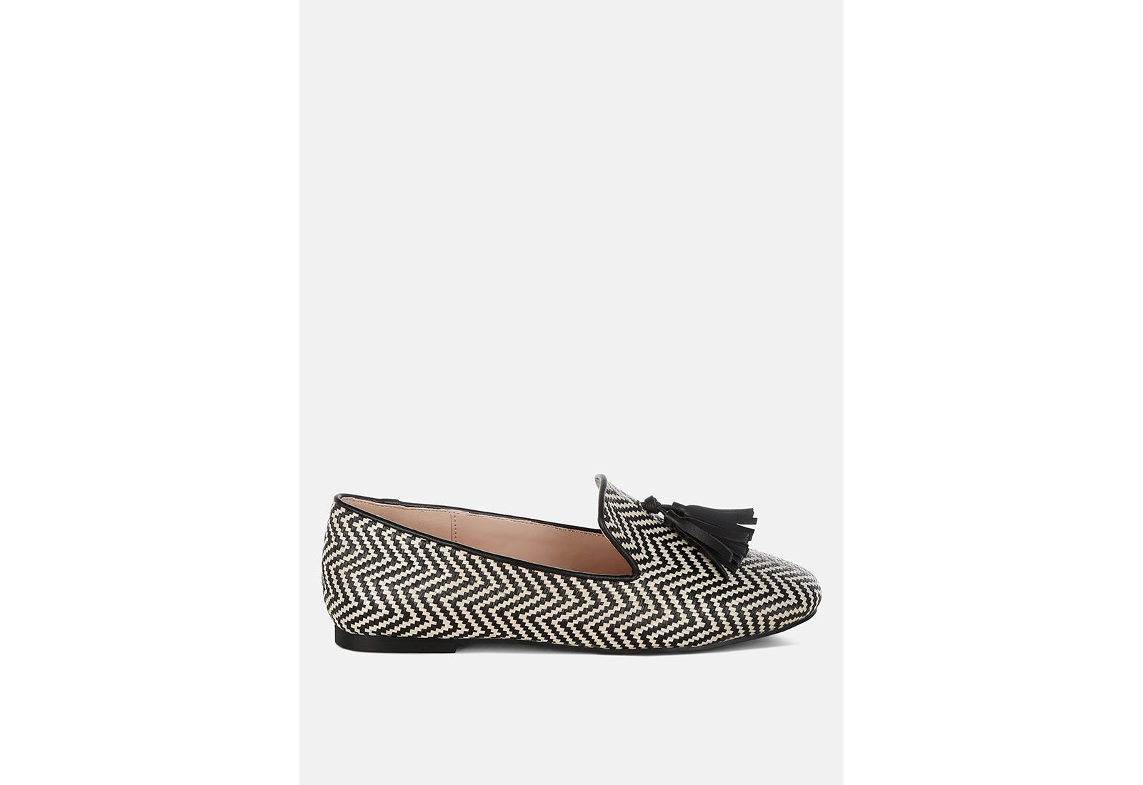 Rag and Co Womens Dara Raffia Tassels Detail Loafers