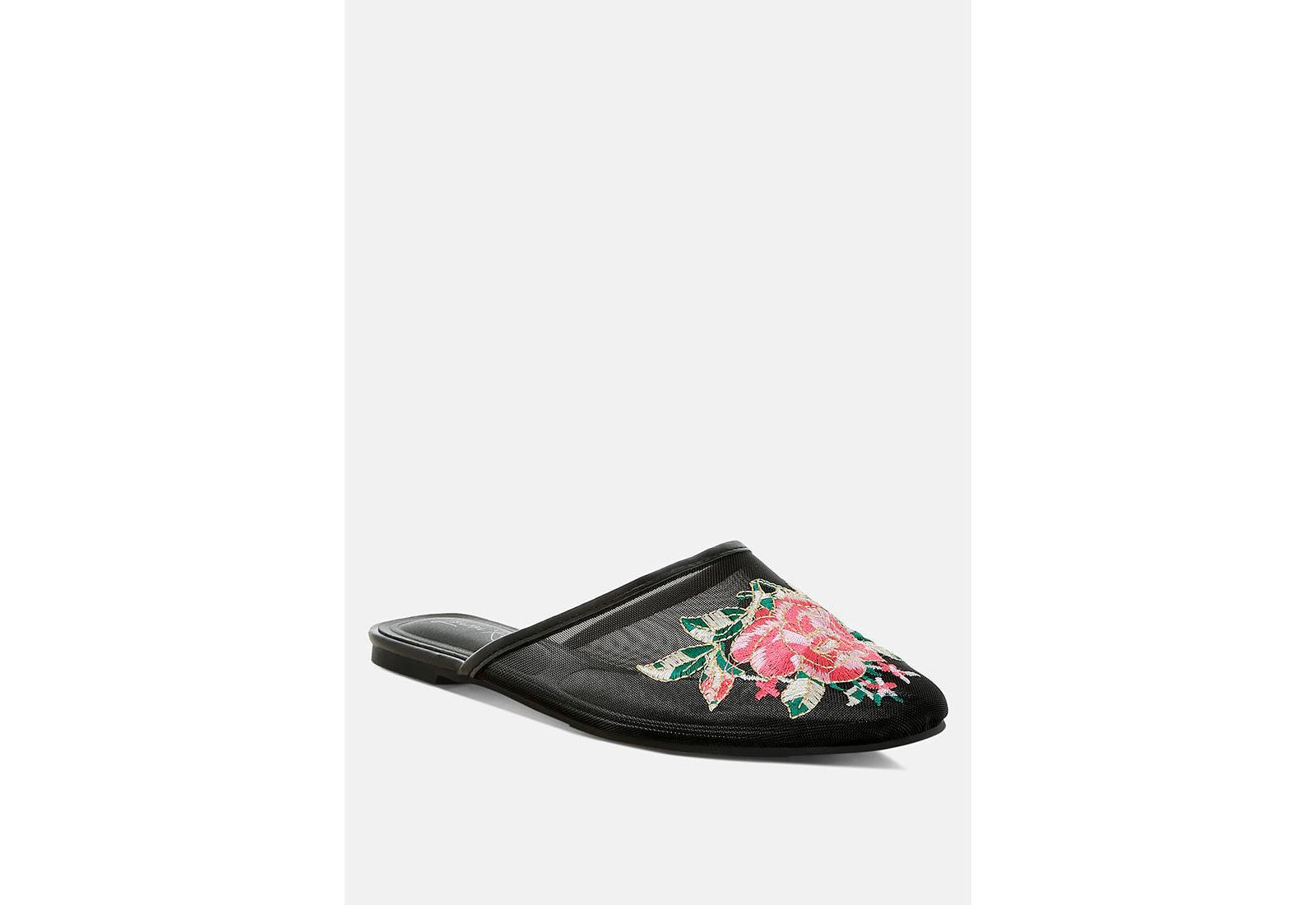 Shara Floral Embroidered Mesh Mules