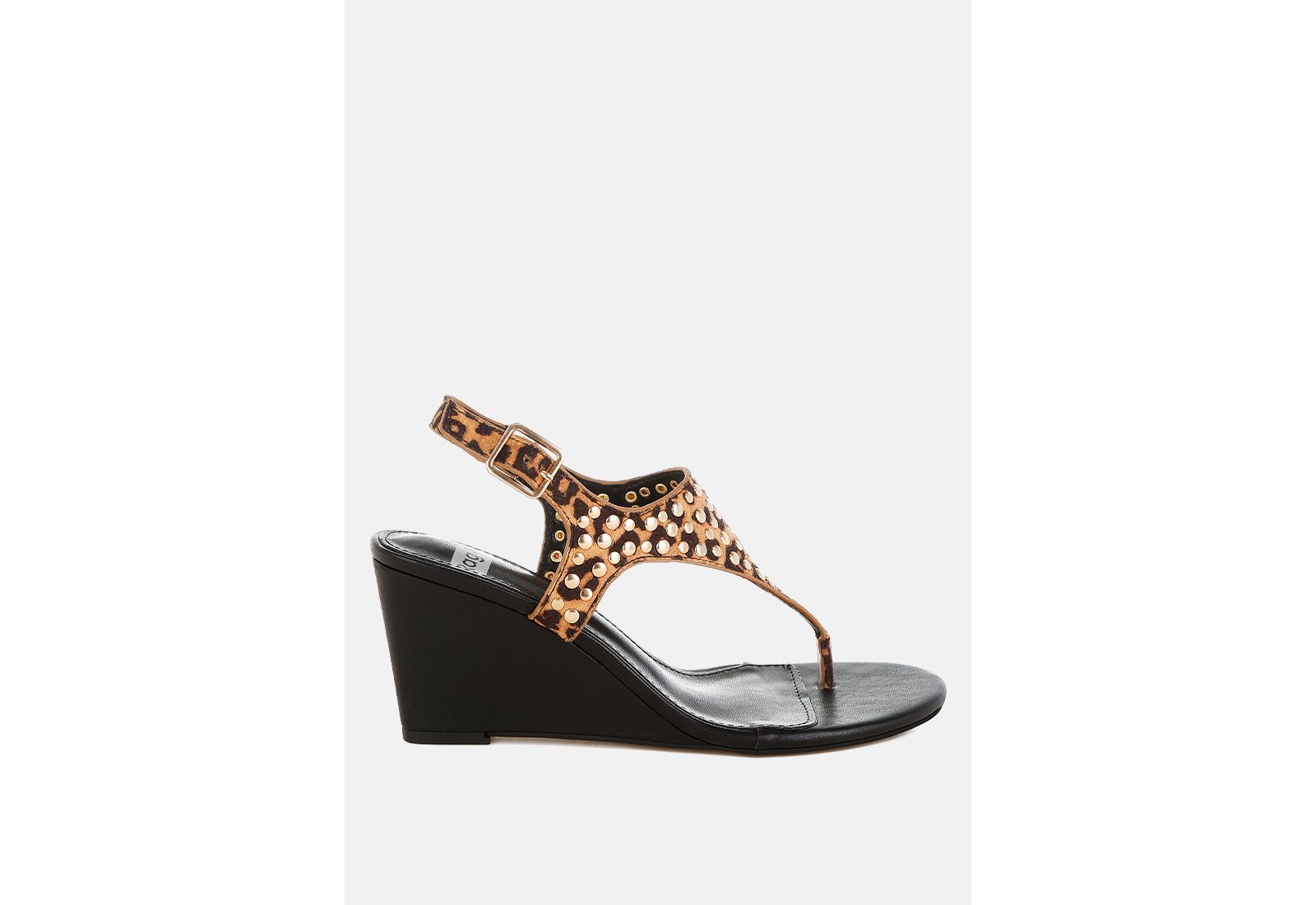 Rag and Co Womens Oidah Leopard Print Studded Wedges