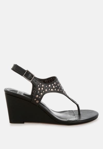 Rag and Co Womens Sappho Studded Thong Toe Wedges