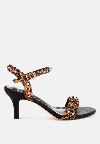Rag and Co Womens Laro Studs and Pearls Detail Leopard Sandals