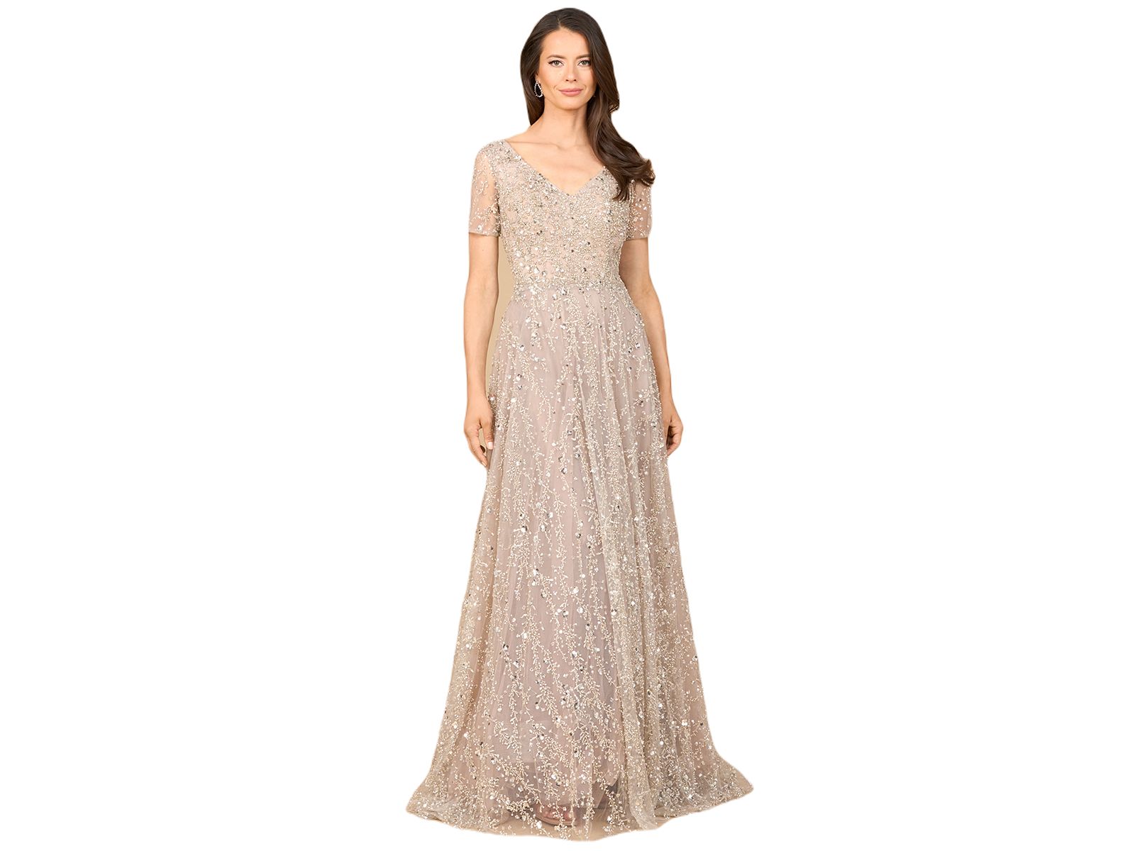 Женское вечернее платье Lara Short Sleeve V-Neck Beaded Ballgown