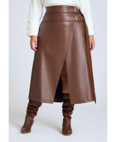 ELOQUII Women's Double Belt Wrap Faux Leather Skirt