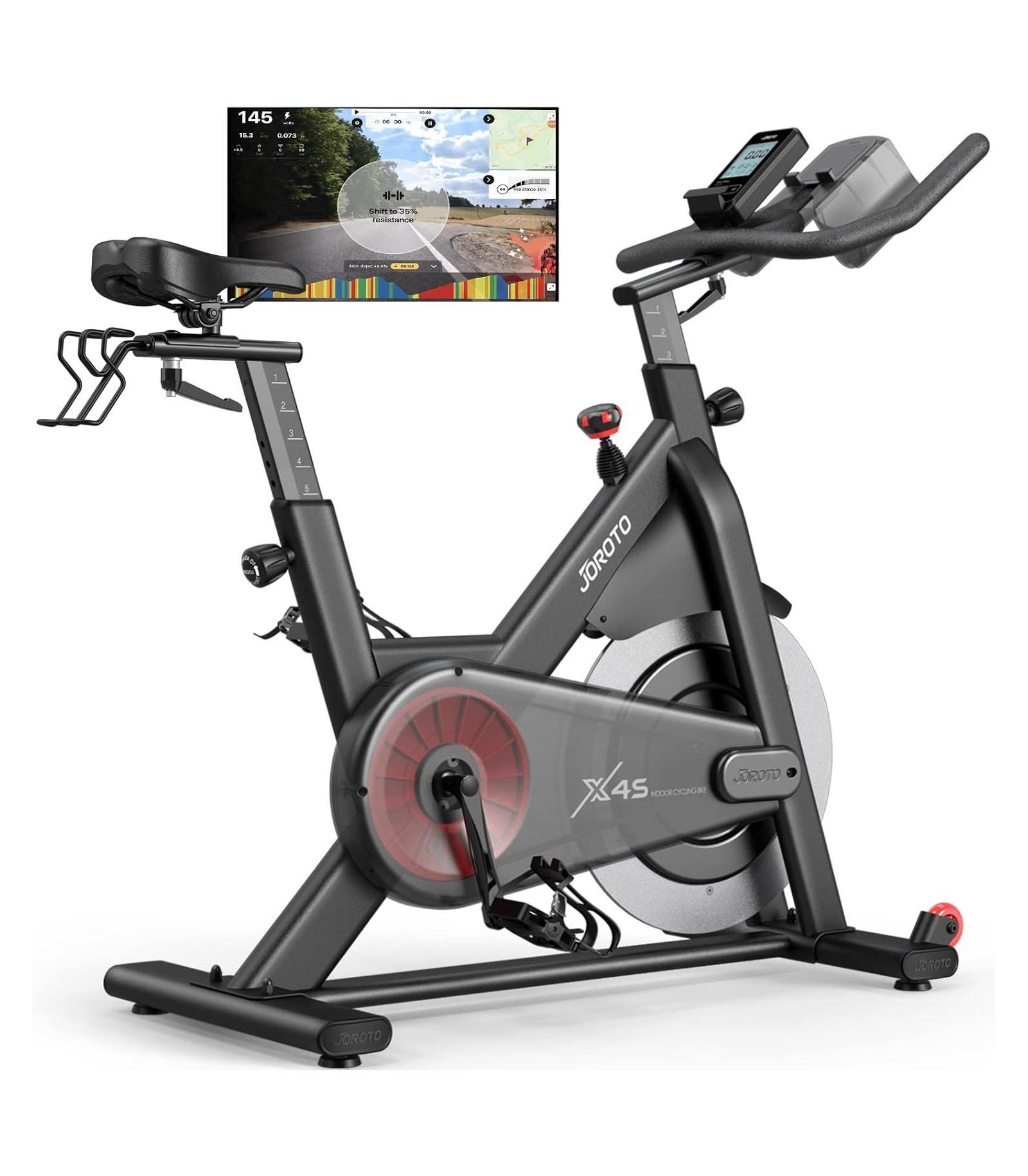 JOROTO X2|X2PRO Exercise Bike, X4S Bluetooth Stationary Indoor Cycling Bike with Readable 100 Levels Magnetic Resistance, Plus 12.6 inch Tablet Bracket Exercise Bikes for Home