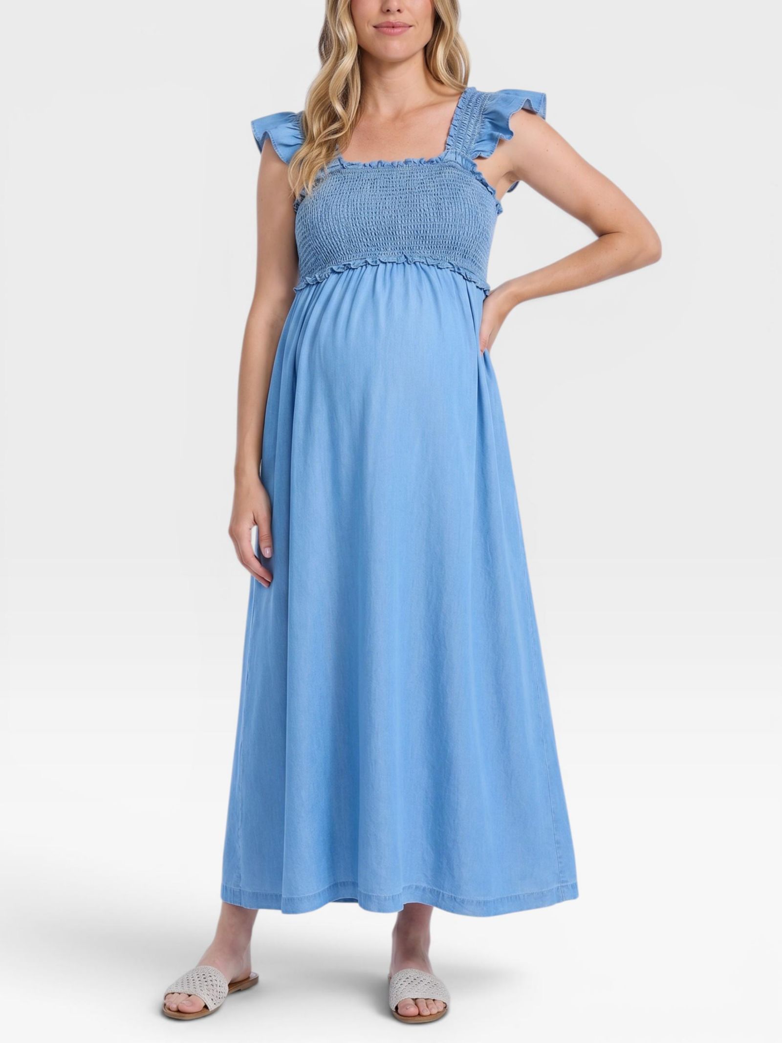 Motherhood Maternity Женское платье макси без рукавов с оборками на плечах