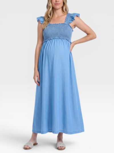 Motherhood Maternity Женское платье макси без рукавов с оборками на плечах