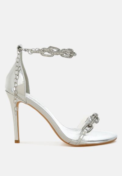 London Rag Womens Traben Rhinestones Chain Metallic Stiletto Heels
