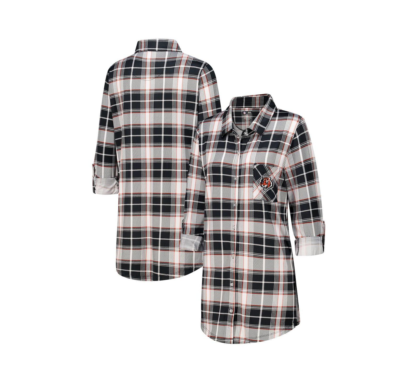 Женская ночная рубашка Concepts Sport Black Cincinnati Bengals Ashford Plaid Knit