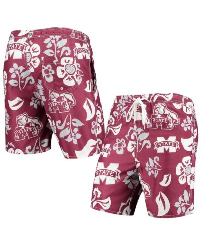 Wes & Willy Men's Maroon Mississippi State Bulldogs Floral Volley Logo Swim Trunks