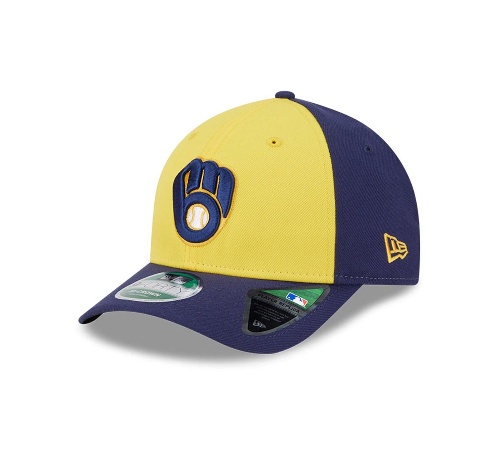 New Era Men's Gold/Navy Milwaukee Brewers Player Replica 9Forty Adjustable Hat