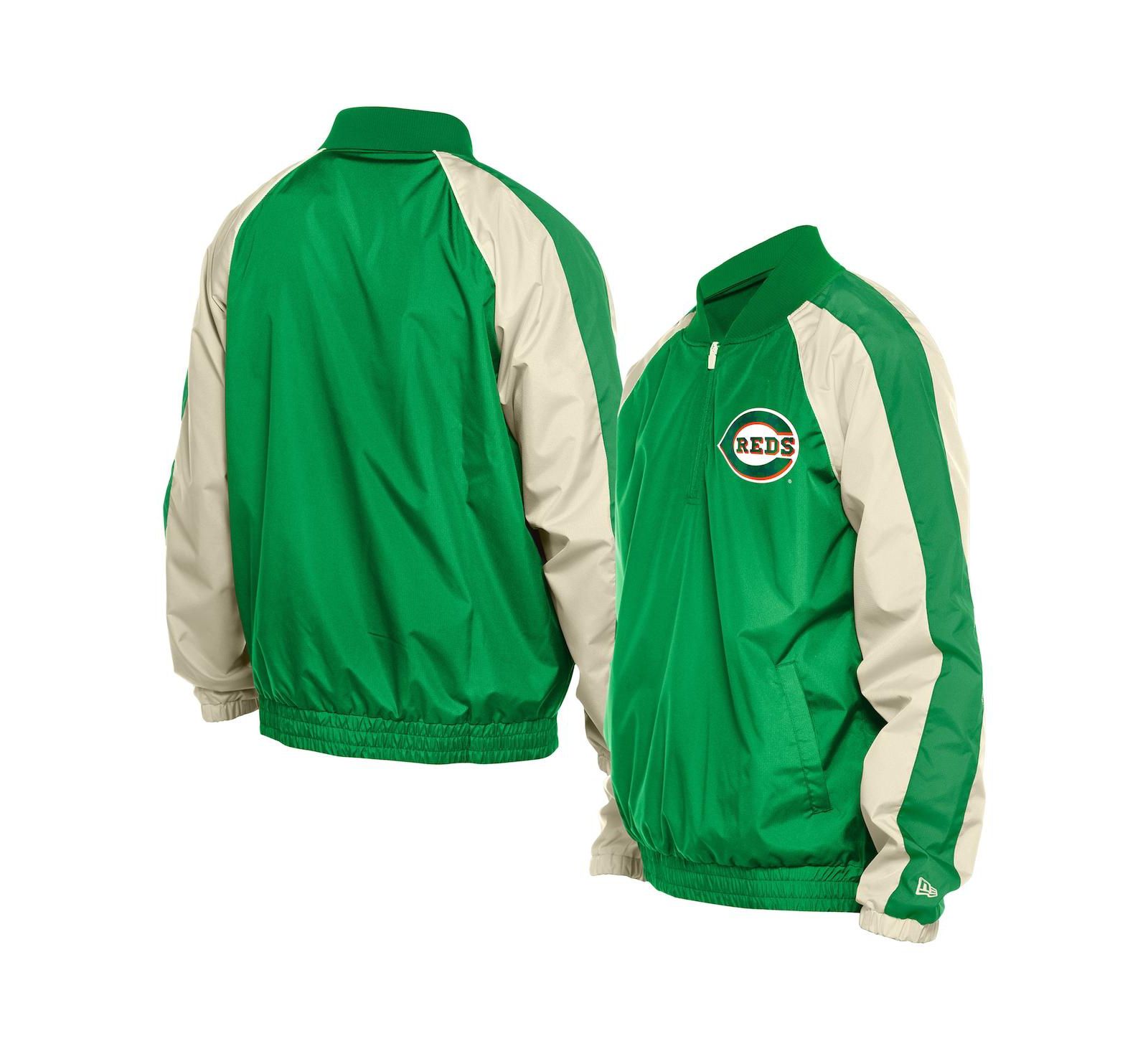 New Era Men's Kelly Green Cincinnati Reds Ripstop Raglan Quarter-Zip Hoodie Windbreaker Jacket