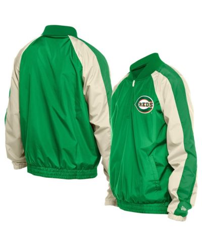 Мужская ветровка New Era Kelly Green Cincinnati Reds Ripstop Raglan Quarter-Zip Hoodie