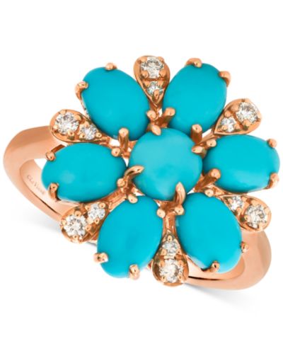 Кольцо Le Vian Flower с голубым бирюзовым и розовым бриллиантом в 14k Rose Gold