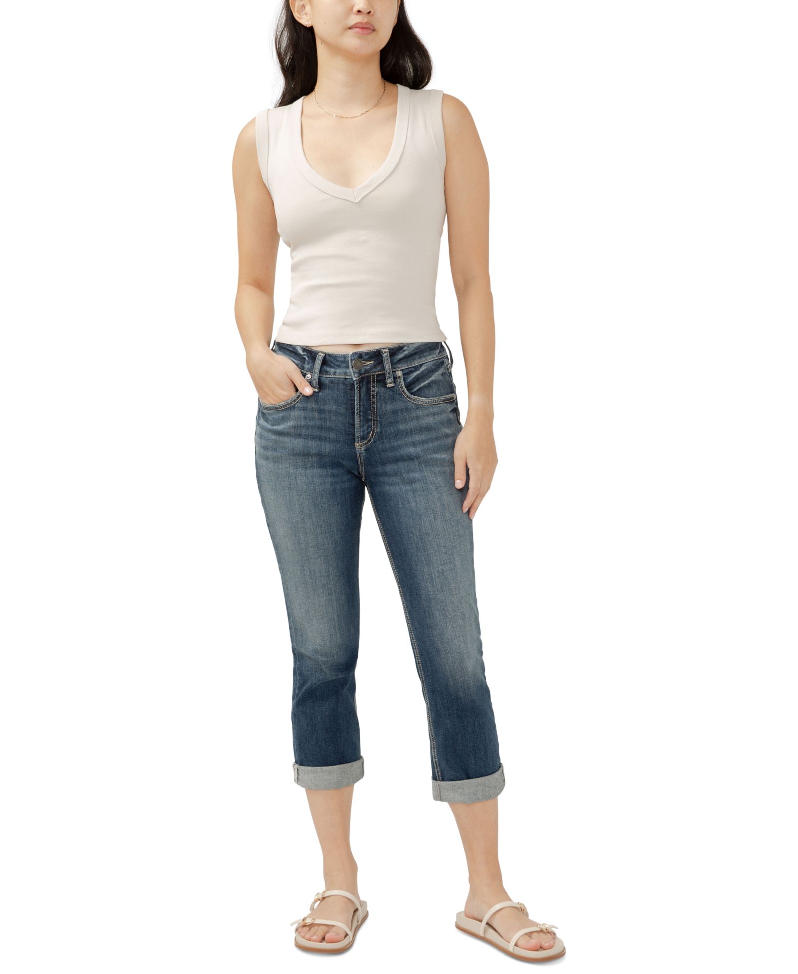 Женские джинсы Silver Jeans Co. Suki Mid-Rise Curvy-Fit Capri