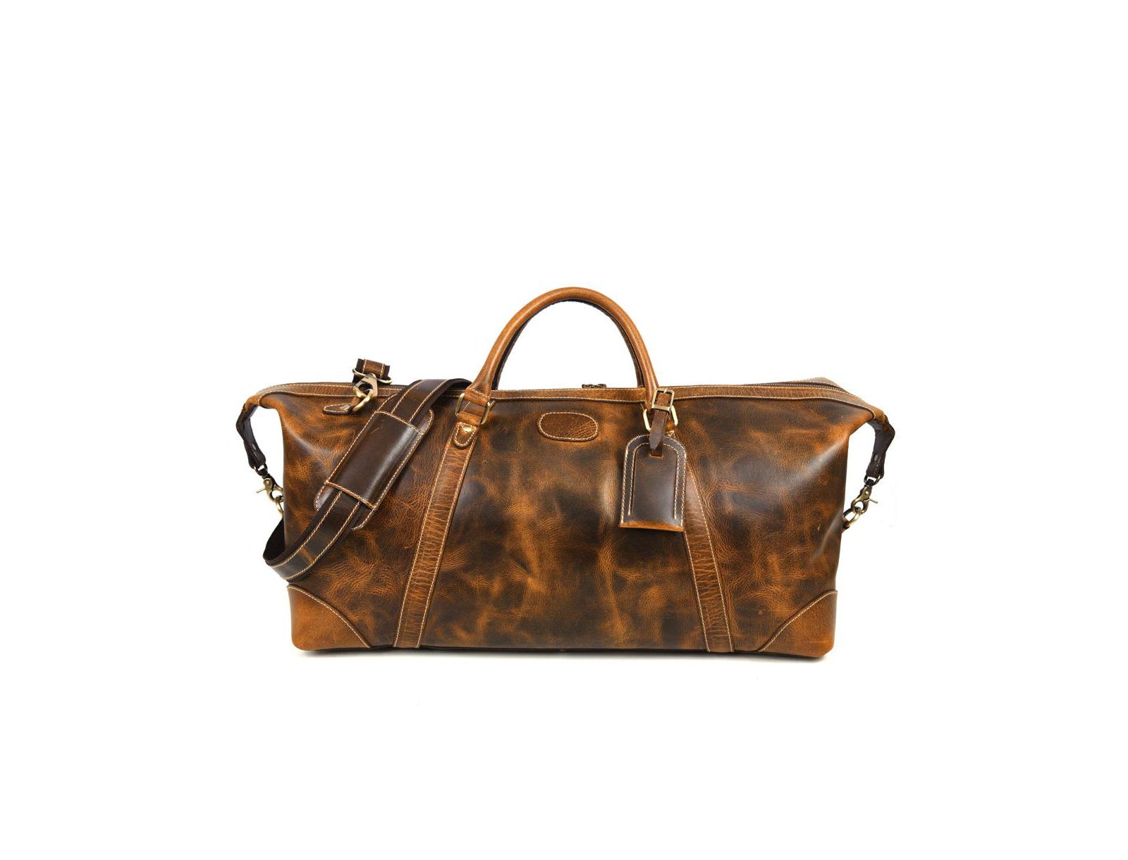 Aaron Leather Goods Genuine Full-Grain Leather Duffel Bag for Men and Women