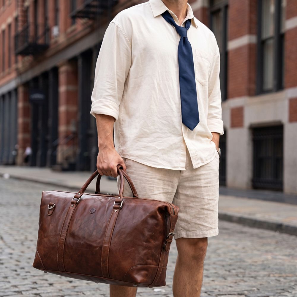 20 Inch Leather Canvas Duffle Bag - Brown