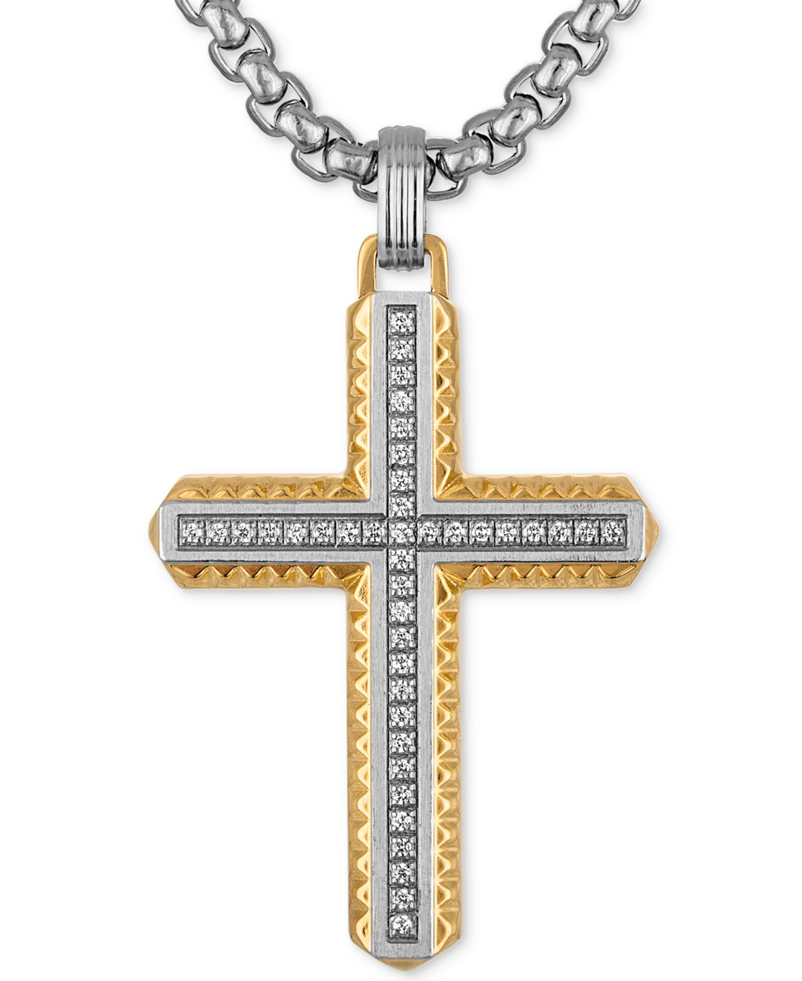 Мужской кулон Esquire Men's Jewelry Diamond Cross 22" из нержавеющей стали и желтого золота