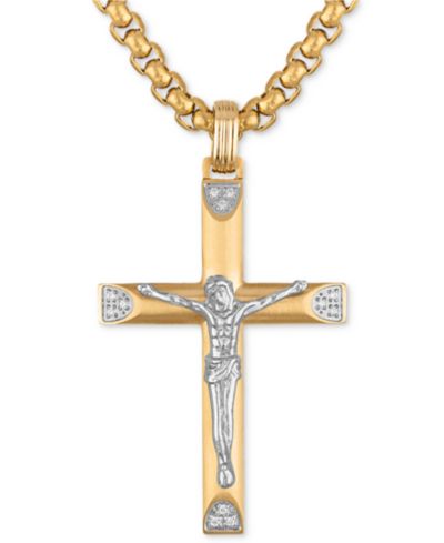 Esquire Men's Jewelry Мужское колье-кулон Diamond Crucifix 22" в Stainless Steel & Gold-Tone Ion-Plate