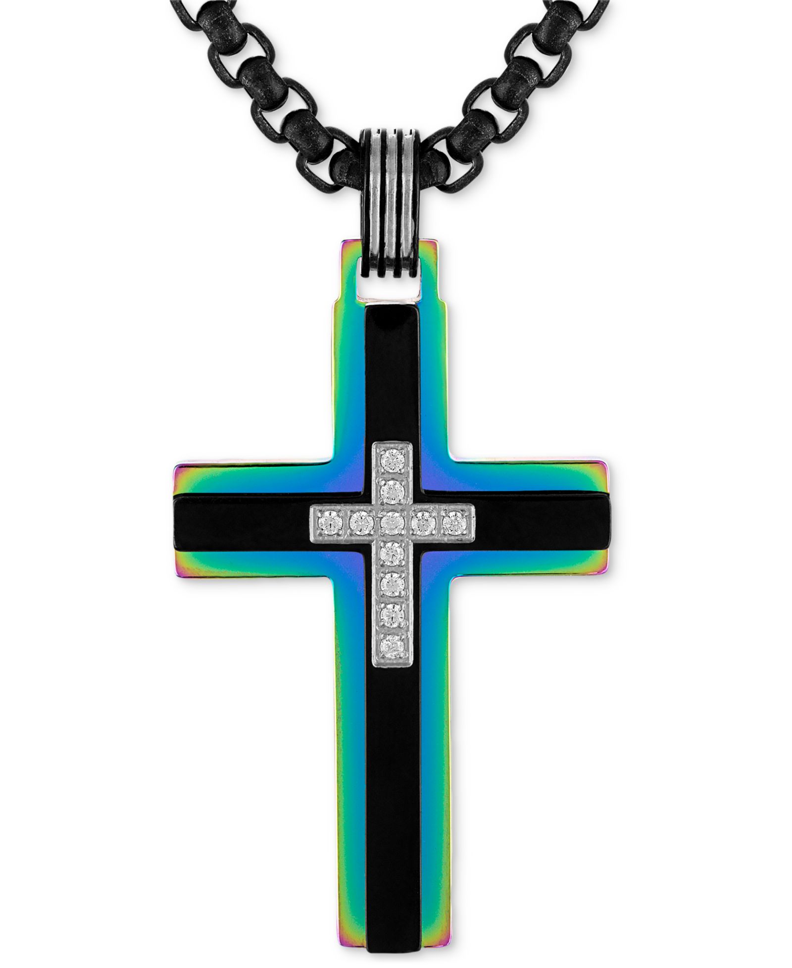 Мужской кулон Esquire Jewelry Diamond Rainbow Cross 22" из нержавеющей стали