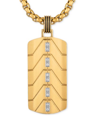 Мужской кулон Esquire Men's Jewelry Diamond Chevron Dog Tag 22" в Black & Gold-Tone Ion Plated Stainless Steel