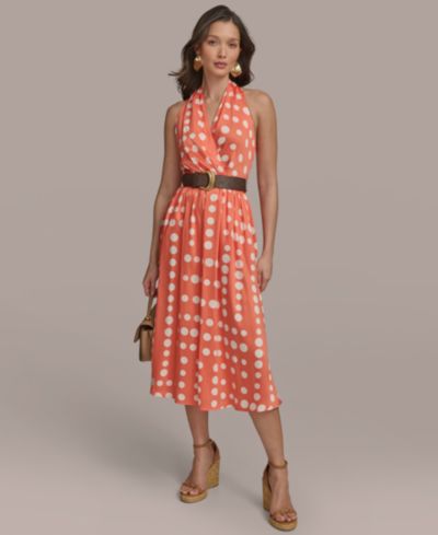 Donna Karan New York Женское миди-платье в горошек с поясом