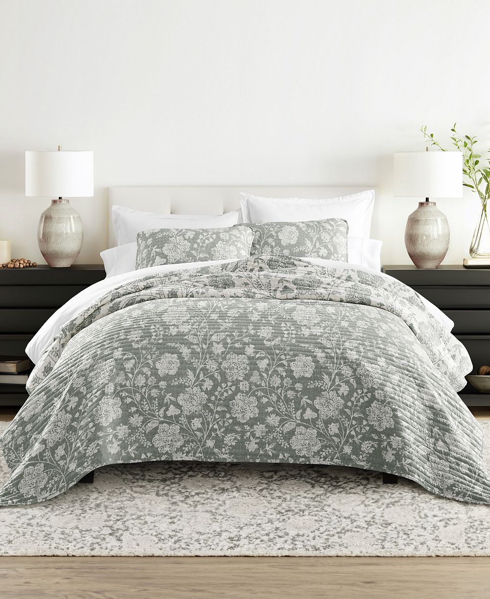 ienjoy Home Textured Floral Reversible 3-Pc. Quilt Set, King/California King