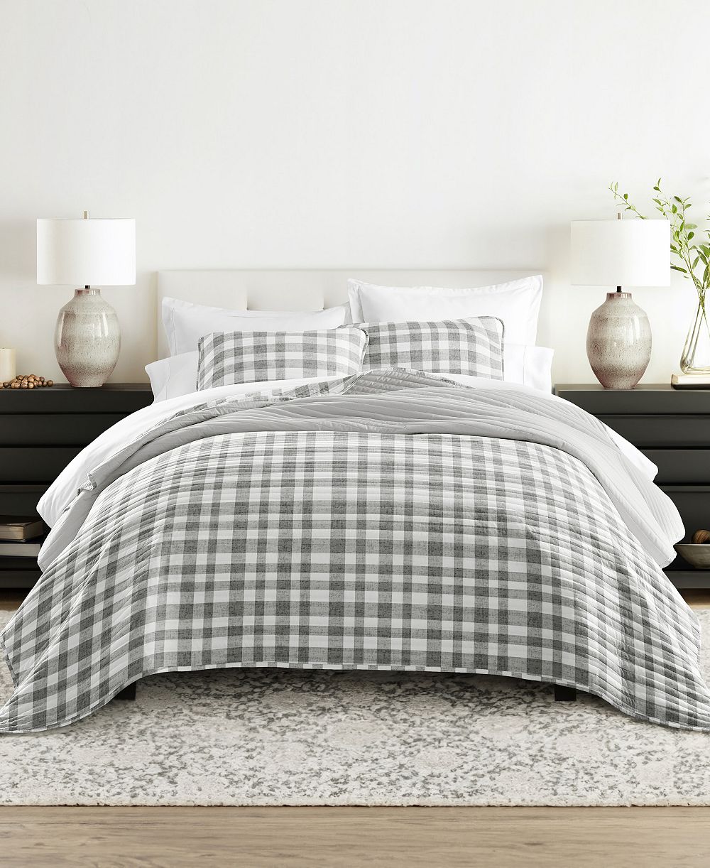ienjoy Home Watercolor Plaid Reversible 3-Pc. Quilt Set, King/California King